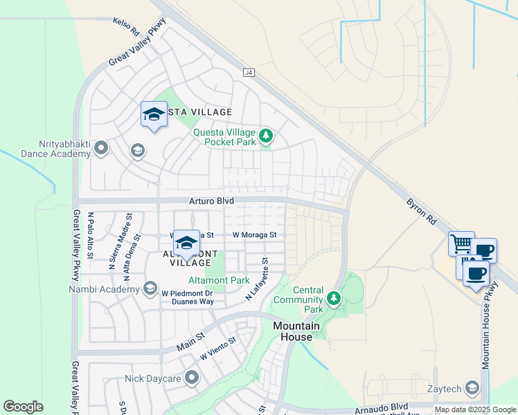 map of restaurants, bars, coffee shops, grocery stores, and more near 487 Lafayette Court in Tracy