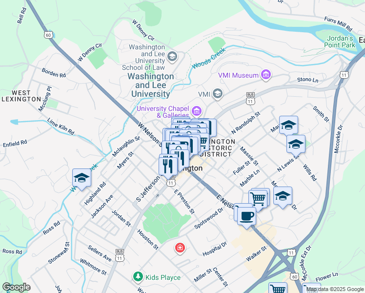 map of restaurants, bars, coffee shops, grocery stores, and more near 12 South Jefferson Street in Lexington