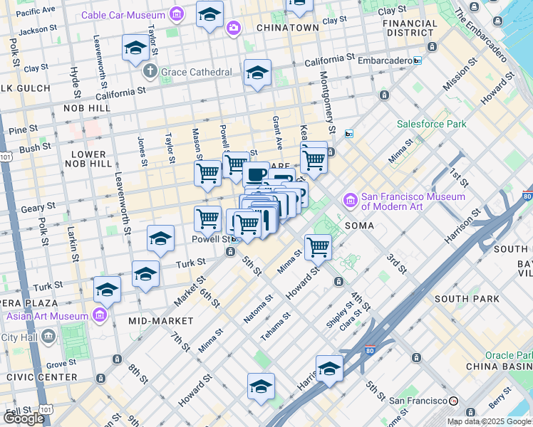 map of restaurants, bars, coffee shops, grocery stores, and more near in San Francisco