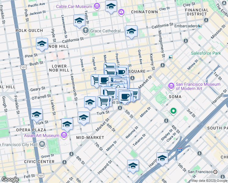 map of restaurants, bars, coffee shops, grocery stores, and more near in San Francisco