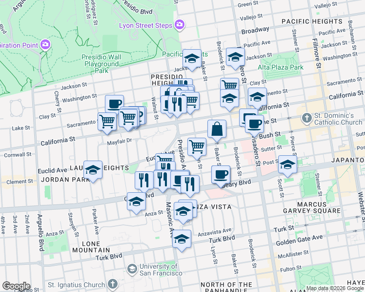 map of restaurants, bars, coffee shops, grocery stores, and more near in San Francisco