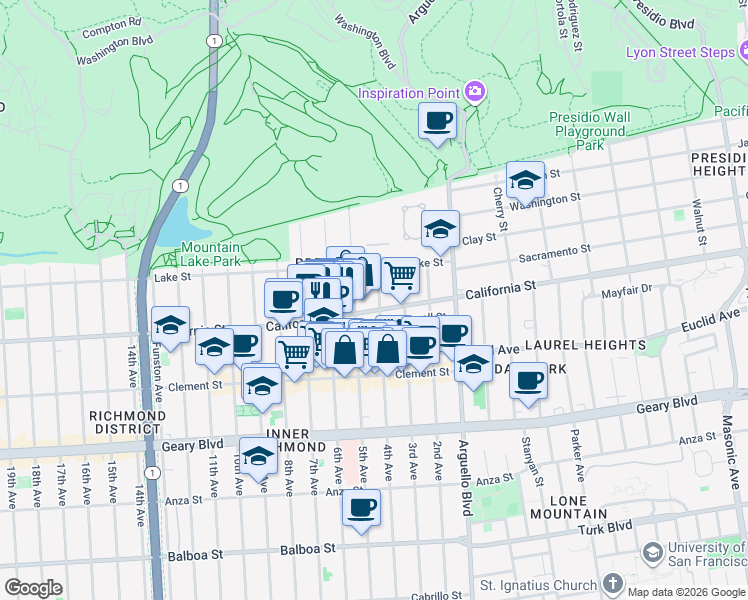 map of restaurants, bars, coffee shops, grocery stores, and more near in San Francisco