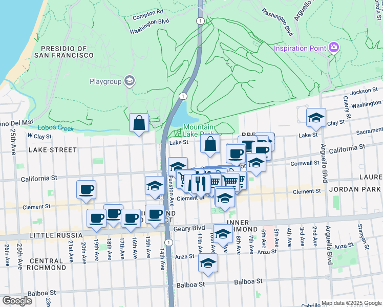 map of restaurants, bars, coffee shops, grocery stores, and more near 137 11th Avenue in San Francisco