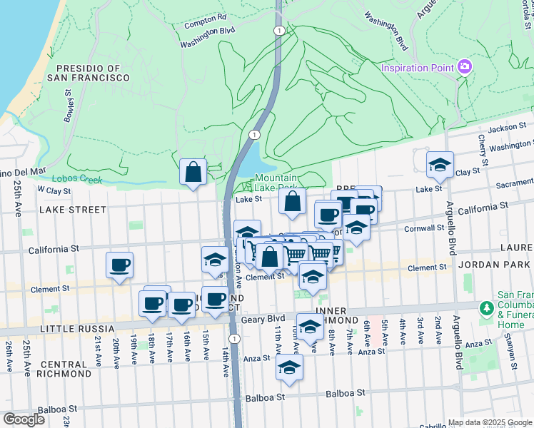 map of restaurants, bars, coffee shops, grocery stores, and more near 137 11th Avenue in San Francisco