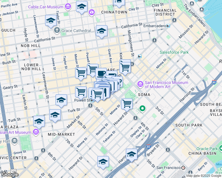 map of restaurants, bars, coffee shops, grocery stores, and more near in San Francisco