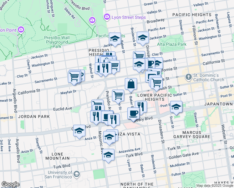 map of restaurants, bars, coffee shops, grocery stores, and more near in San Francisco