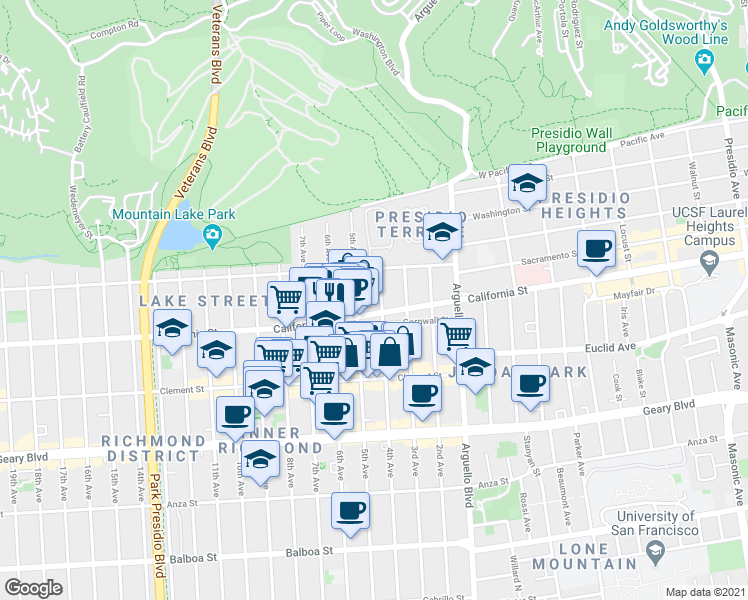map of restaurants, bars, coffee shops, grocery stores, and more near in San Francisco