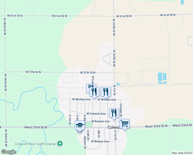 map of restaurants, bars, coffee shops, grocery stores, and more near 305 Cedar Court in Colwich