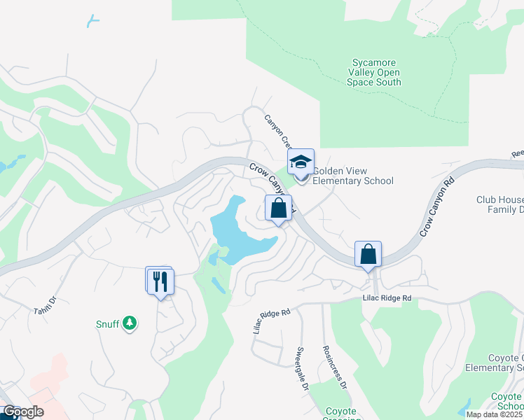 map of restaurants, bars, coffee shops, grocery stores, and more near 70 Shasta Court in San Ramon
