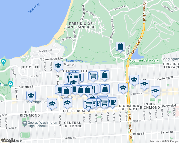 map of restaurants, bars, coffee shops, grocery stores, and more near in San Francisco
