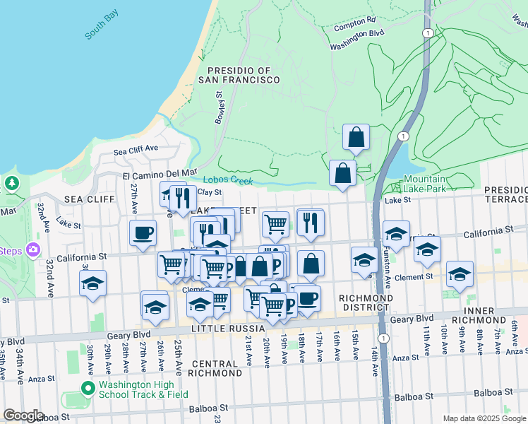 map of restaurants, bars, coffee shops, grocery stores, and more near in San Francisco