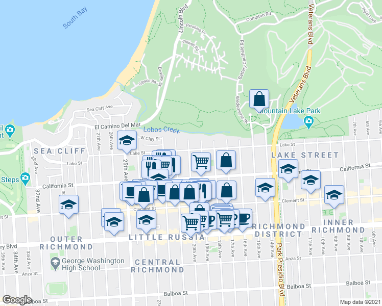 map of restaurants, bars, coffee shops, grocery stores, and more near in San Francisco