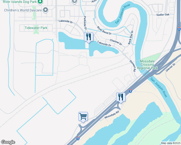 map of restaurants, bars, coffee shops, grocery stores, and more near West Stewart Road in Lathrop