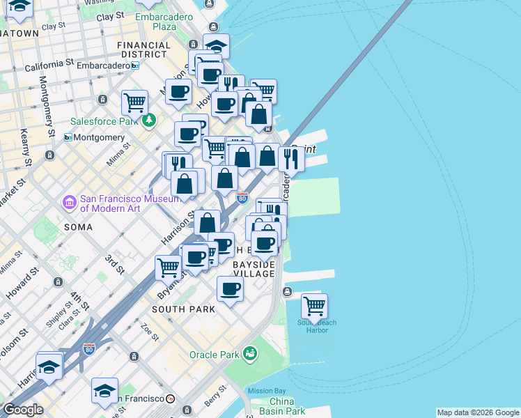 map of restaurants, bars, coffee shops, grocery stores, and more near in San Francisco