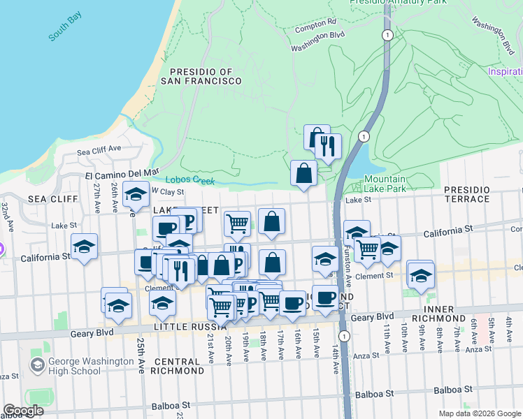 map of restaurants, bars, coffee shops, grocery stores, and more near in San Francisco