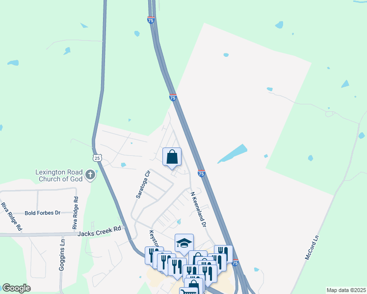 map of restaurants, bars, coffee shops, grocery stores, and more near 9 North Keeneland Drive in Richmond