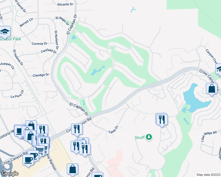 map of restaurants, bars, coffee shops, grocery stores, and more near 613 Paradise Valley Court in Danville