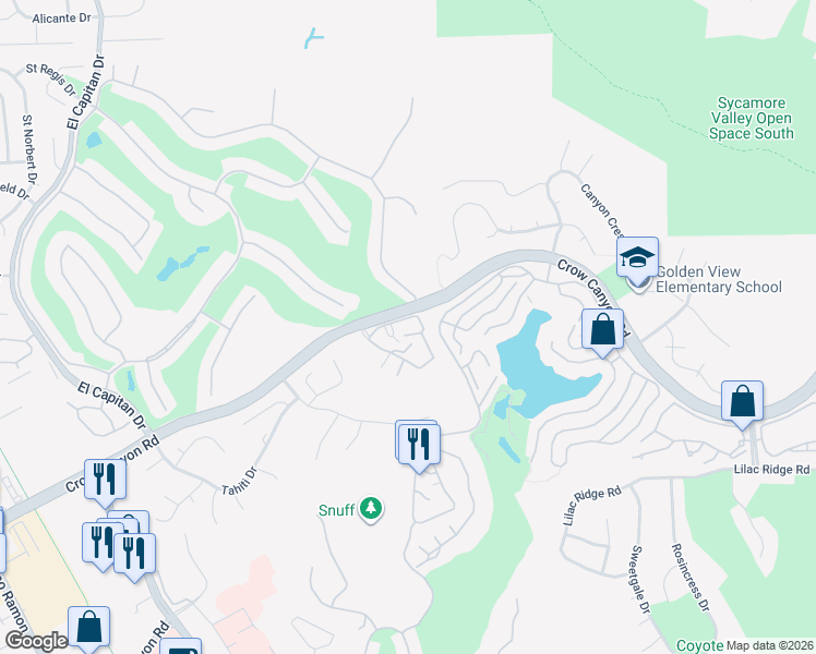 map of restaurants, bars, coffee shops, grocery stores, and more near 3701 Crow Canyon Road in San Ramon