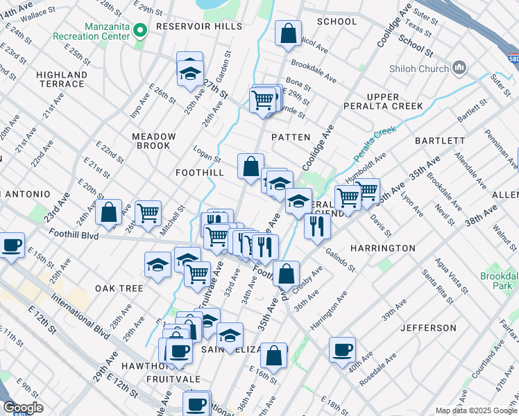 map of restaurants, bars, coffee shops, grocery stores, and more near 3260 Galindo Street in Oakland