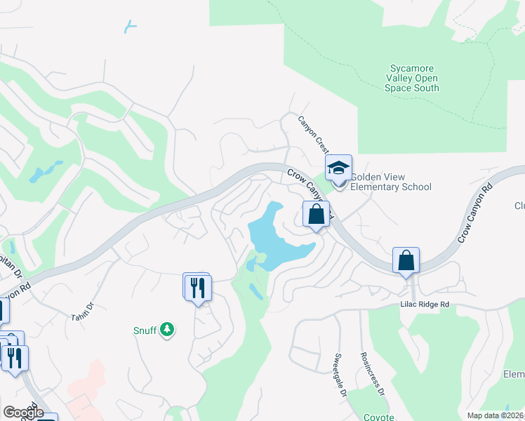 map of restaurants, bars, coffee shops, grocery stores, and more near 220 Lakeridge Way in San Ramon