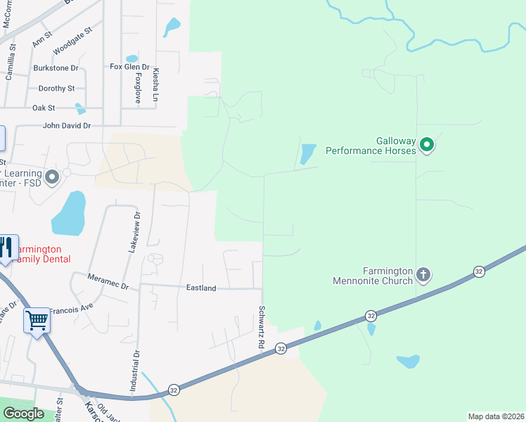 map of restaurants, bars, coffee shops, grocery stores, and more near 180 Schwartz Road in Farmington