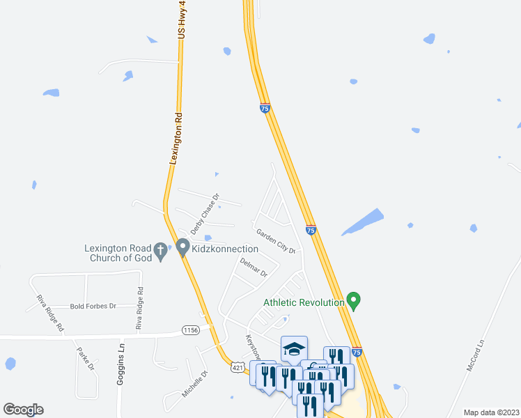 map of restaurants, bars, coffee shops, grocery stores, and more near Garden City Drive in Richmond