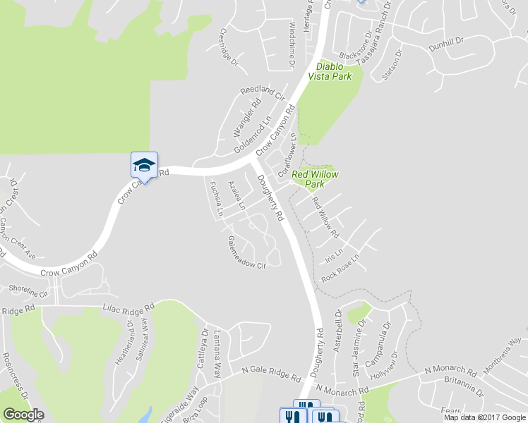 map of restaurants, bars, coffee shops, grocery stores, and more near 325 Bellflower Drive in San Ramon