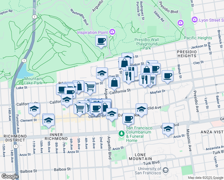 map of restaurants, bars, coffee shops, grocery stores, and more near in San Francisco
