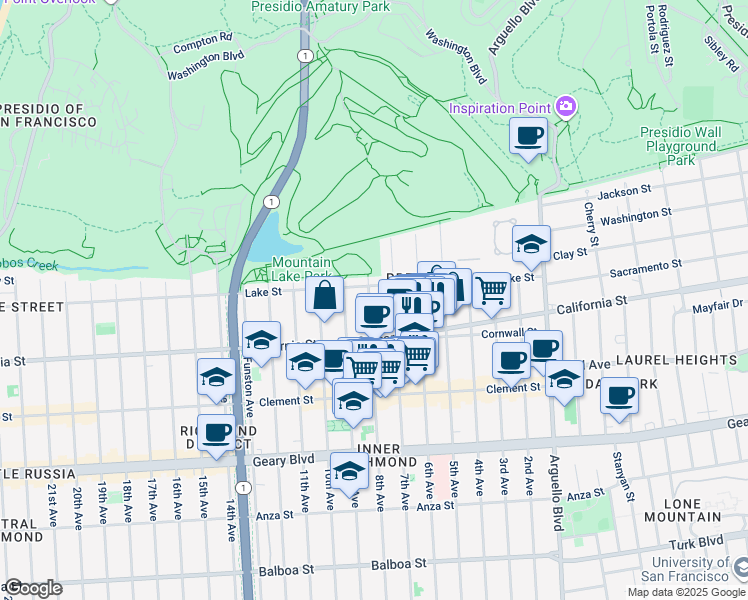 map of restaurants, bars, coffee shops, grocery stores, and more near in San Francisco