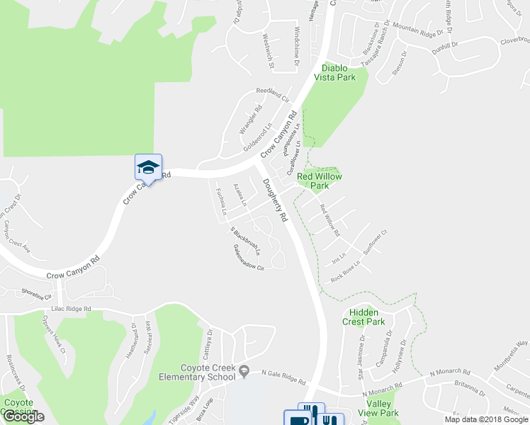 map of restaurants, bars, coffee shops, grocery stores, and more near 325 Bellflower Drive in San Ramon