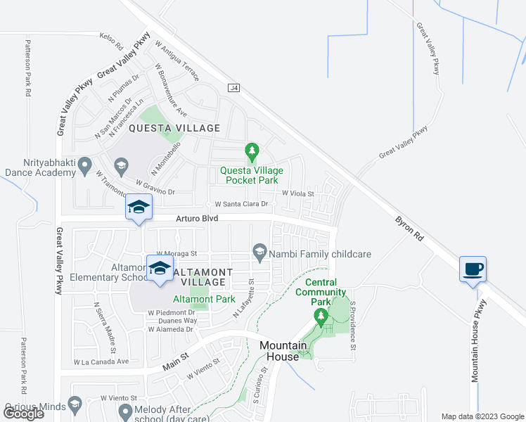 map of restaurants, bars, coffee shops, grocery stores, and more near 192 West Santa Clara Drive in Mountain House