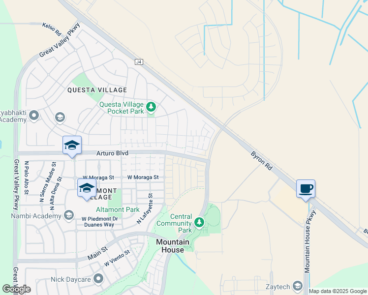 map of restaurants, bars, coffee shops, grocery stores, and more near 511 North Andalusia Way in Tracy
