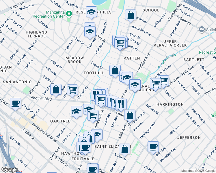 map of restaurants, bars, coffee shops, grocery stores, and more near 3209 Galindo Street in Oakland