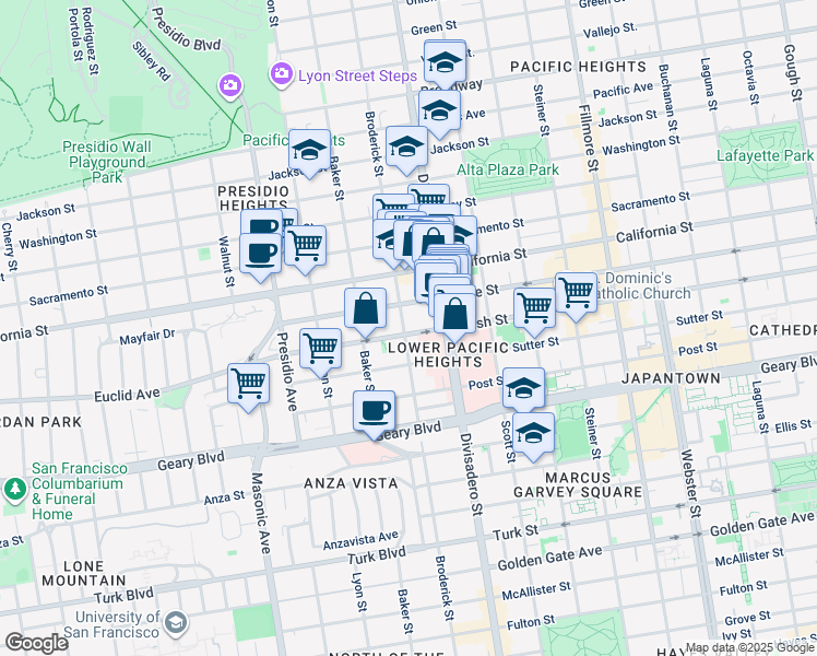 map of restaurants, bars, coffee shops, grocery stores, and more near in San Francisco