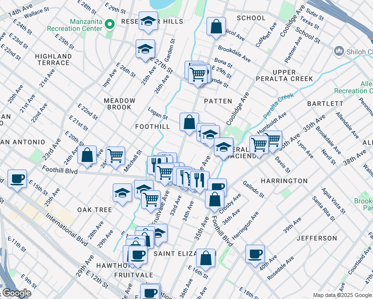 map of restaurants, bars, coffee shops, grocery stores, and more near 3209 Galindo Street in Oakland