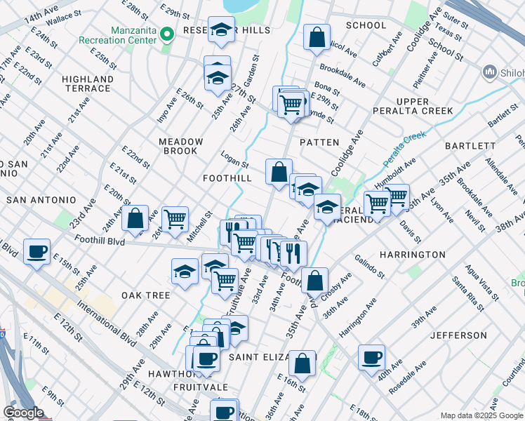 map of restaurants, bars, coffee shops, grocery stores, and more near 3209 Galindo Street in Oakland