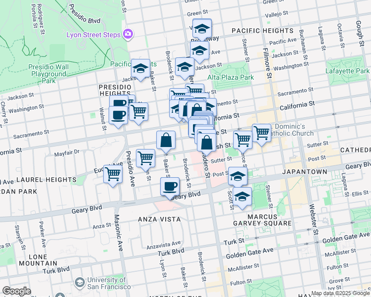 map of restaurants, bars, coffee shops, grocery stores, and more near in San Francisco