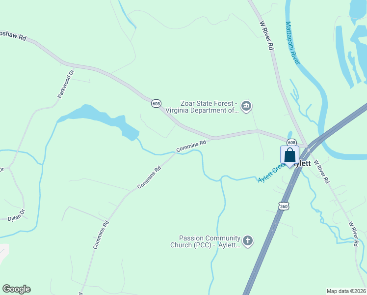 map of restaurants, bars, coffee shops, grocery stores, and more near 4133 Upshaw Road in Aylett