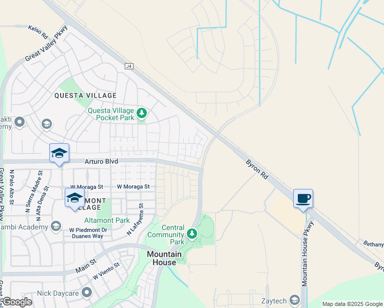 map of restaurants, bars, coffee shops, grocery stores, and more near 511 North Andalusia Way in Tracy