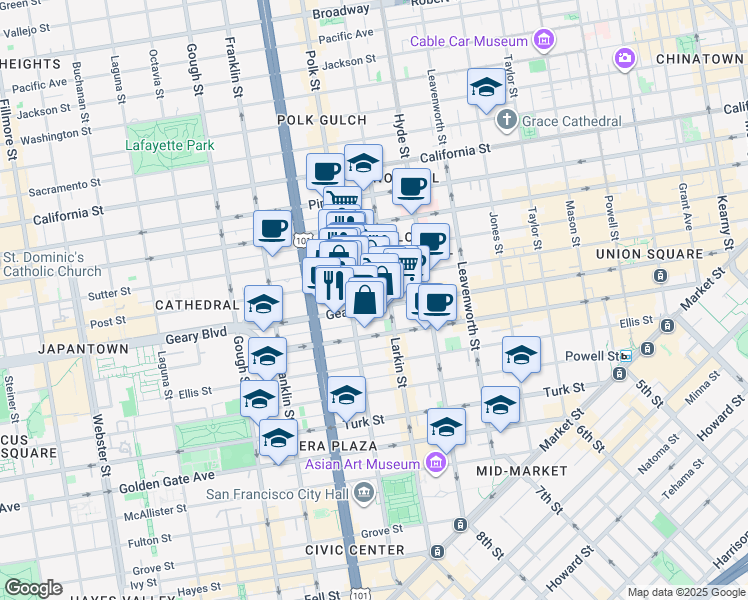 map of restaurants, bars, coffee shops, grocery stores, and more near in San Francisco