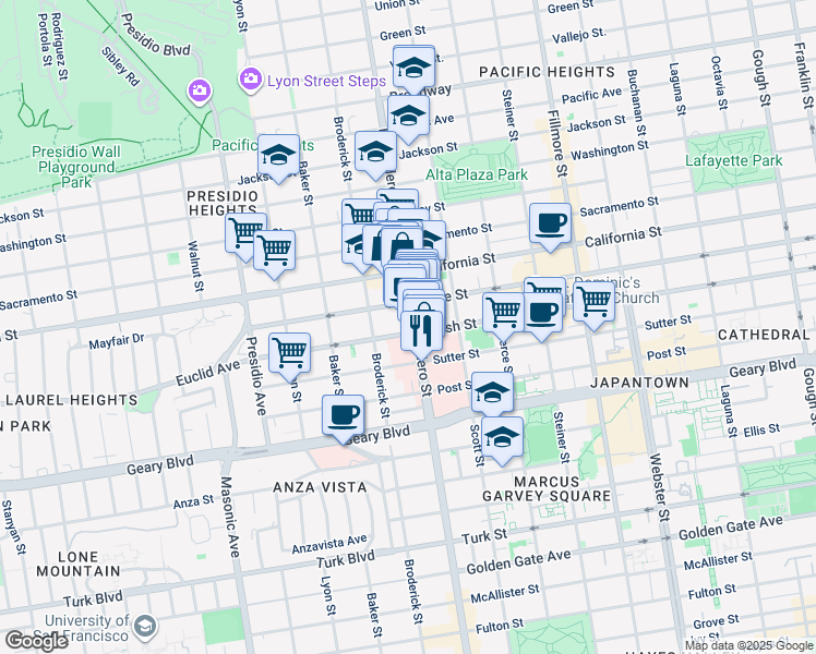 map of restaurants, bars, coffee shops, grocery stores, and more near in San Francisco