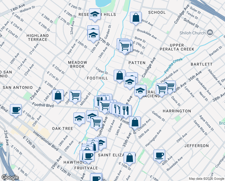 map of restaurants, bars, coffee shops, grocery stores, and more near 3209 Galindo Street in Oakland