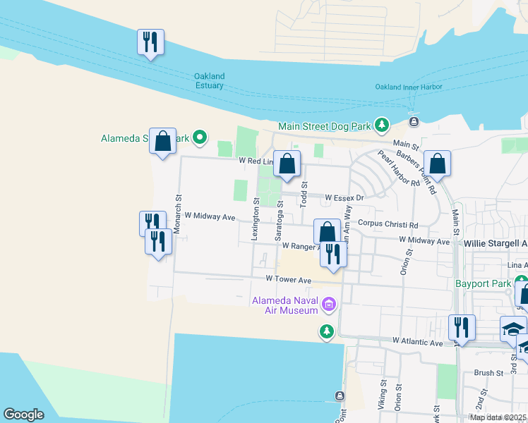 map of restaurants, bars, coffee shops, grocery stores, and more near in Alameda