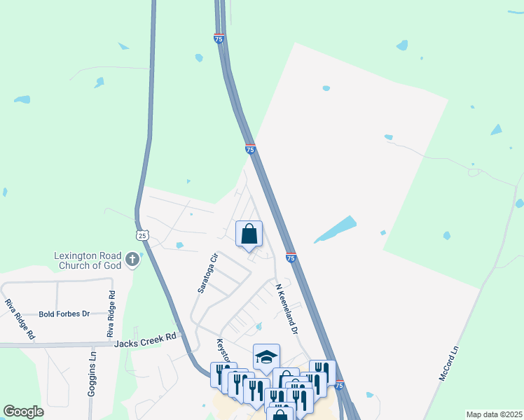 map of restaurants, bars, coffee shops, grocery stores, and more near 9 North Keeneland Drive in Richmond