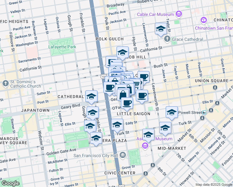 map of restaurants, bars, coffee shops, grocery stores, and more near in San Francisco