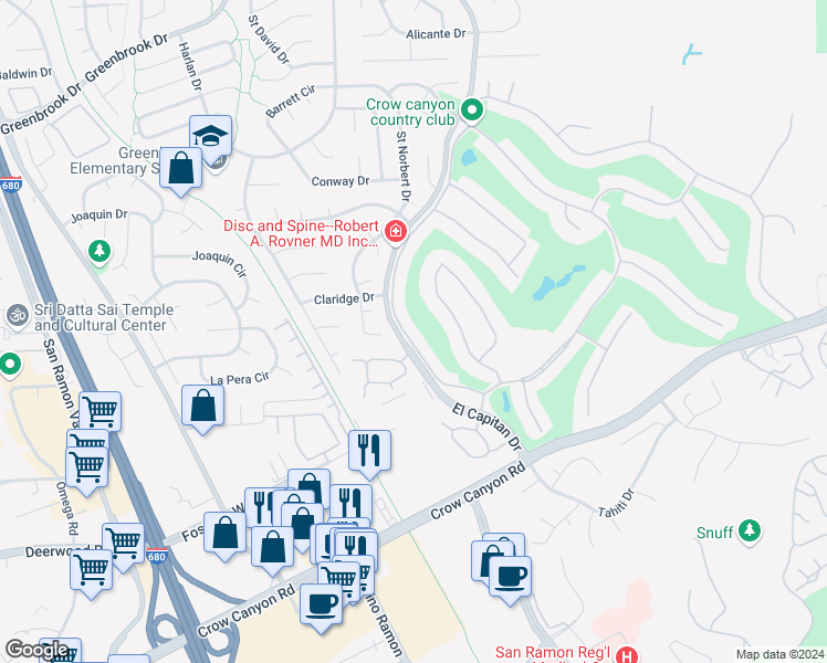 map of restaurants, bars, coffee shops, grocery stores, and more near 1938 Saint George Road in Danville