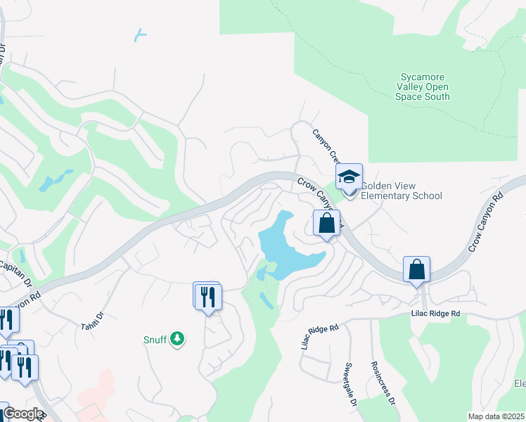 map of restaurants, bars, coffee shops, grocery stores, and more near 220 Lakeridge Way in San Ramon