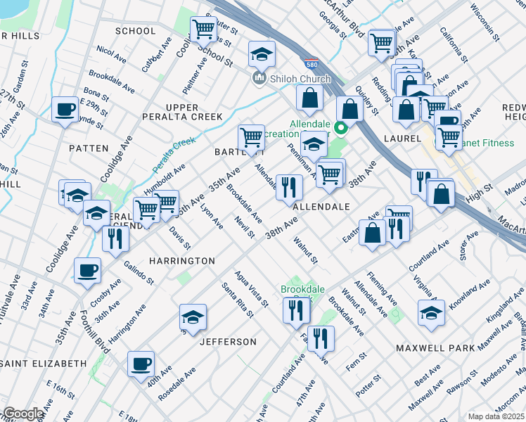 map of restaurants, bars, coffee shops, grocery stores, and more near 2618 Short Street in Oakland