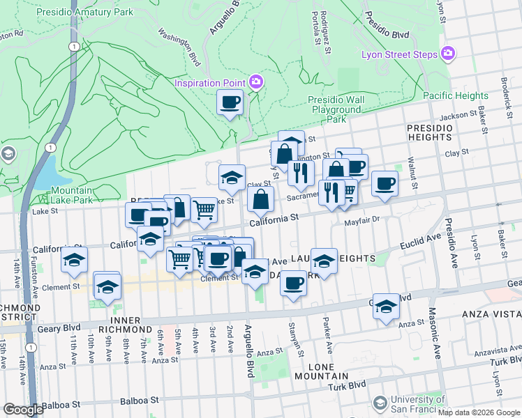 map of restaurants, bars, coffee shops, grocery stores, and more near in San Francisco