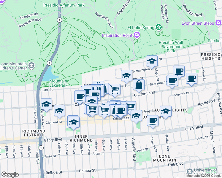 map of restaurants, bars, coffee shops, grocery stores, and more near 115 3rd Avenue in San Francisco